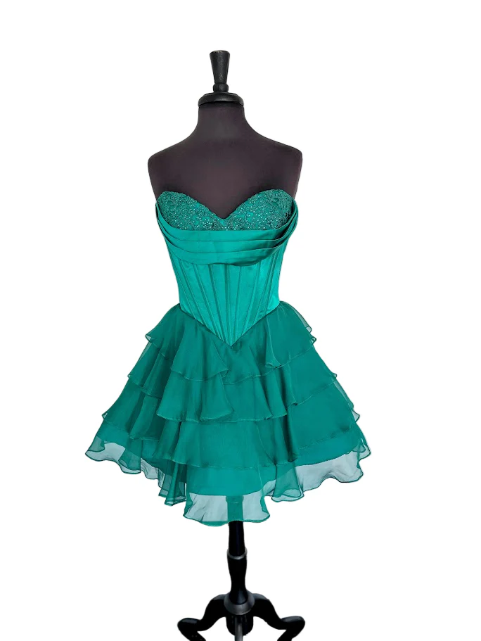 Jovani 47763 Short Cocktail Dress Lace Corset Ruffle Flared Skirt Homecoming Gown Cowl Neck - Image 2