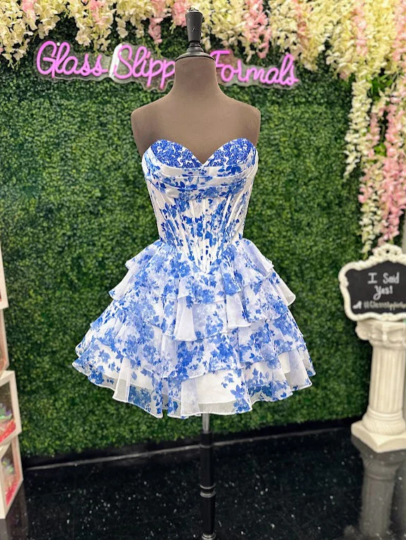 Jovani 48771 Floral Print Homecoming Dress Corset Lace Fit & Flare Cocktail Ruffle A Line - Image 2