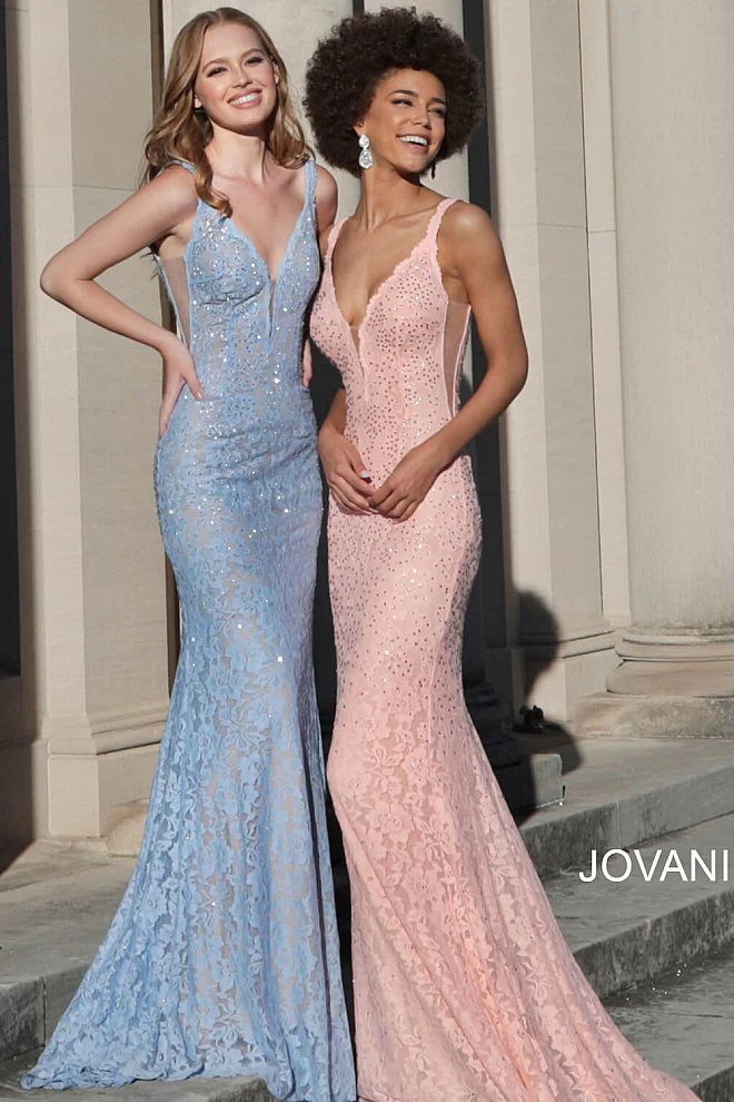 Jovani 48994 Size 10 Peach lace dress guest formal prom