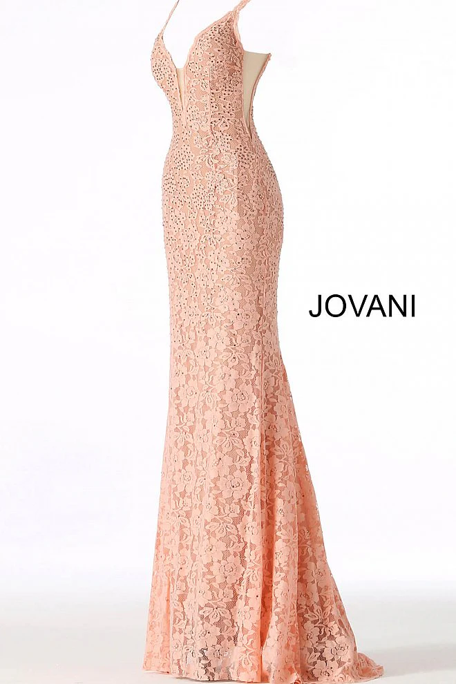 Jovani 48994 Size 10 Peach lace dress guest formal prom - Image 3