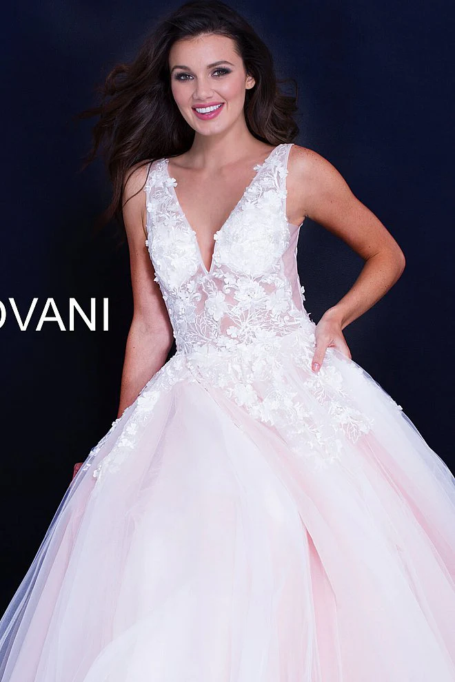 Jovani 55634 Size 00, 10 Fuchsia Ballgown Dress Prom Lace Tulle Pageant Sheer 3d Floral - Image 10