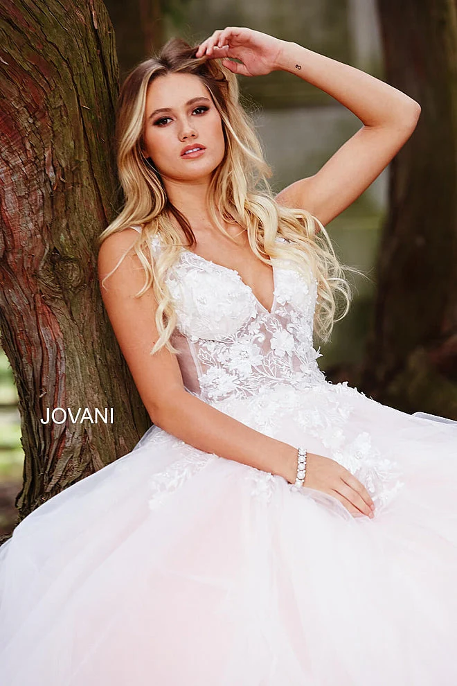 Jovani 55634 Size 00, 10 Fuchsia Ballgown Dress Prom Lace Tulle Pageant Sheer 3d Floral - Image 4