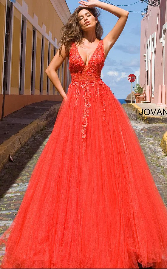 Jovani 55634 Size 00, 10 Fuchsia Ballgown Dress Prom Lace Tulle Pageant Sheer 3d Floral - Image 5