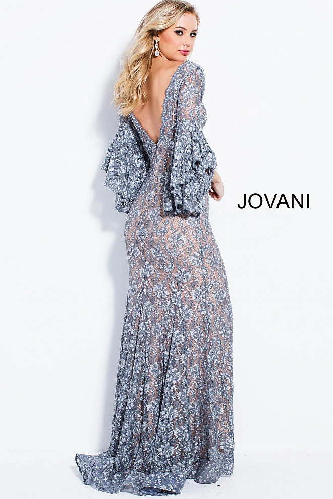 Jovani 57048 Size 6 Navy long bell sleeves evening gown embellished lace mermaid prom dress - Image 6