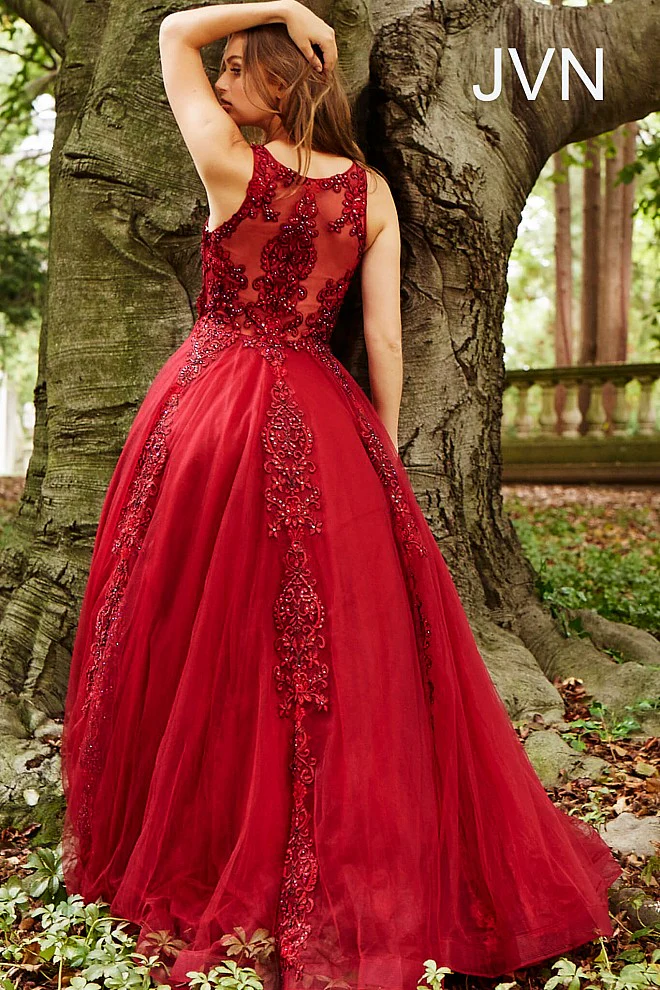 Jovani JVN 59046 Size 12 Fuchsia Prom Dress  Sheer Tulle Lace High Neck Ballgown Formal Gown - Image 10