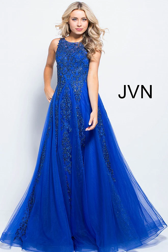 Jovani JVN 59046 Size 12 Fuchsia Prom Dress  Sheer Tulle Lace High Neck Ballgown Formal Gown - Image 11