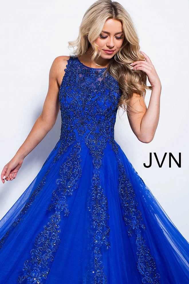 Jovani JVN 59046 Size 12 Fuchsia Prom Dress  Sheer Tulle Lace High Neck Ballgown Formal Gown - Image 12