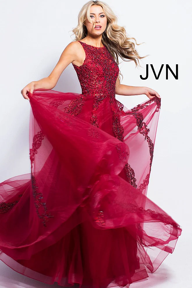 Jovani JVN 59046 Size 12 Fuchsia Prom Dress  Sheer Tulle Lace High Neck Ballgown Formal Gown - Image 13