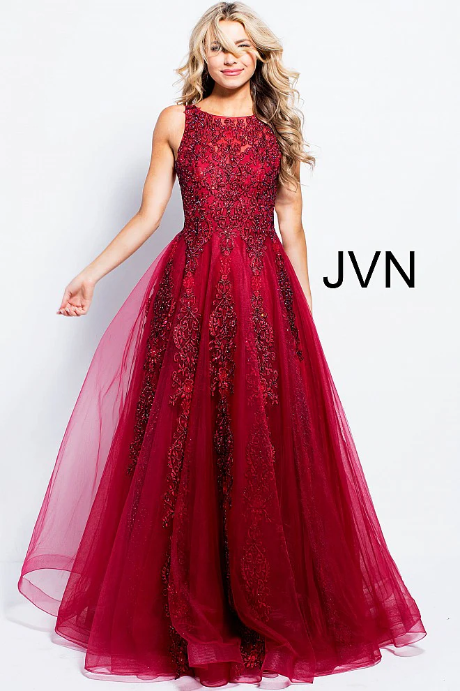 Jovani JVN 59046 Size 12 Fuchsia Prom Dress  Sheer Tulle Lace High Neck Ballgown Formal Gown - Image 14