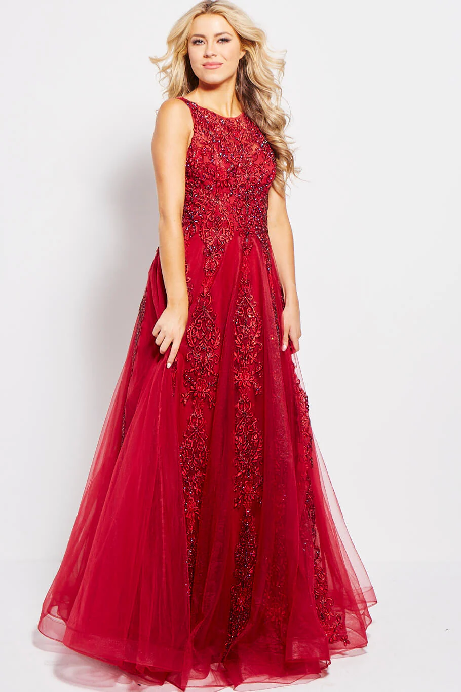 Jovani JVN 59046 Size 12 Fuchsia Prom Dress  Sheer Tulle Lace High Neck Ballgown Formal Gown - Image 15
