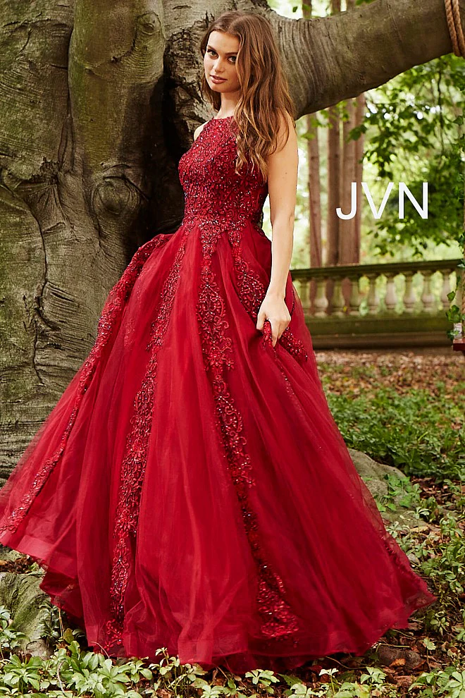 Jovani JVN 59046 Size 12 Fuchsia Prom Dress  Sheer Tulle Lace High Neck Ballgown Formal Gown - Image 19