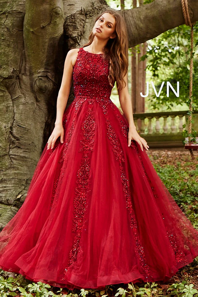 Jovani JVN 59046 Size 12 Fuchsia Prom Dress  Sheer Tulle Lace High Neck Ballgown Formal Gown - Image 20