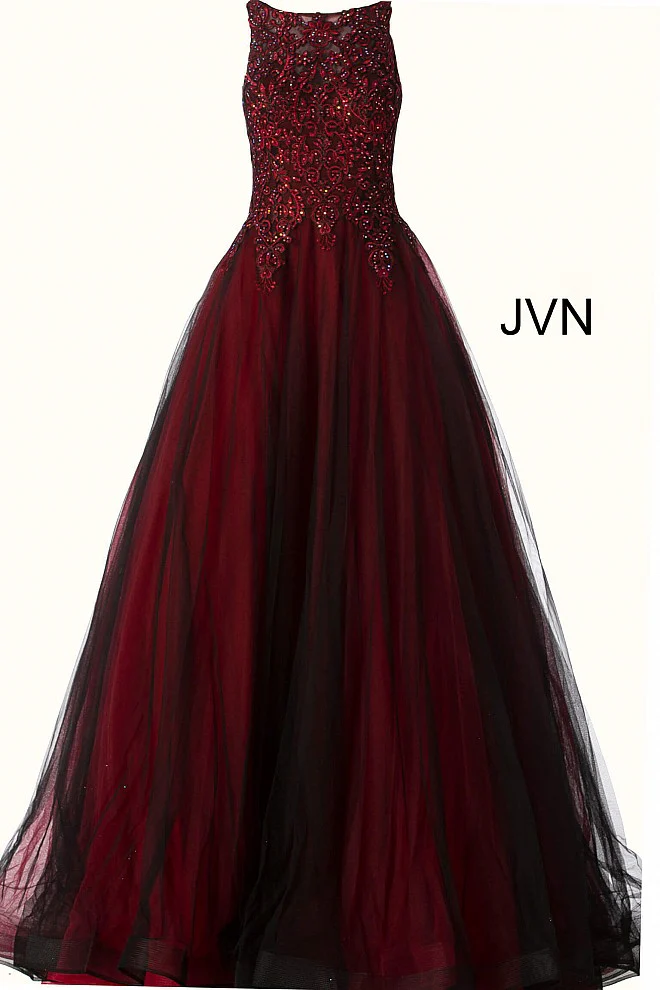 Jovani JVN 59046 Size 12 Fuchsia Prom Dress  Sheer Tulle Lace High Neck Ballgown Formal Gown - Image 22
