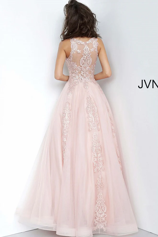 Jovani JVN 59046 Size 12 Fuchsia Prom Dress  Sheer Tulle Lace High Neck Ballgown Formal Gown - Image 23