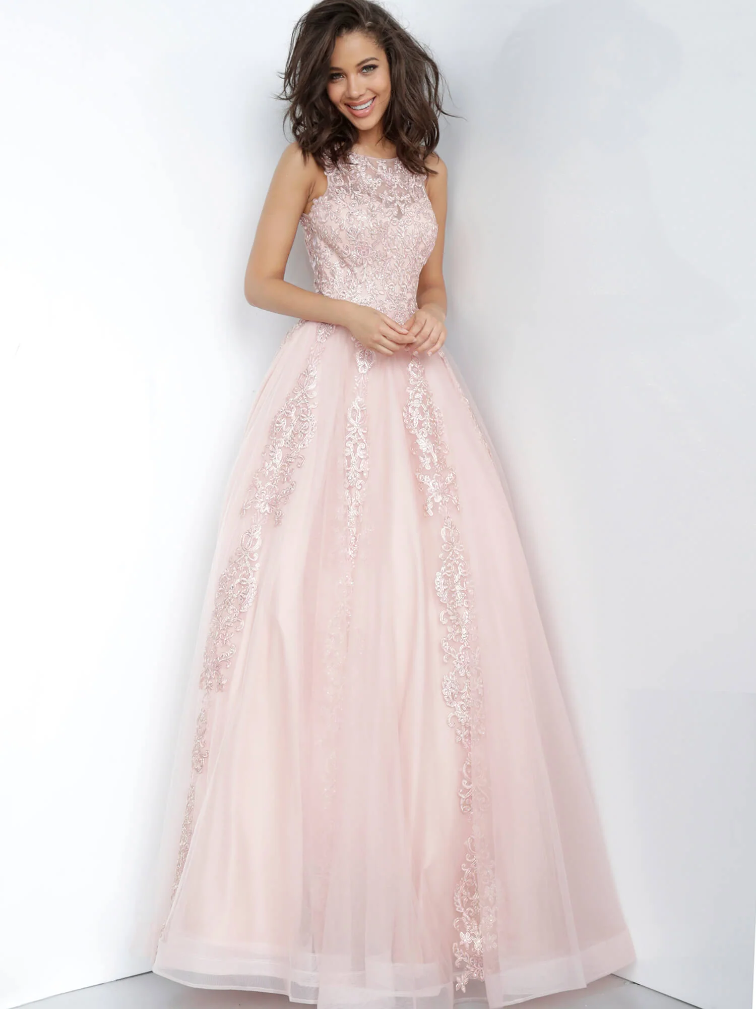Jovani JVN 59046 Size 12 Fuchsia Prom Dress  Sheer Tulle Lace High Neck Ballgown Formal Gown - Image 6