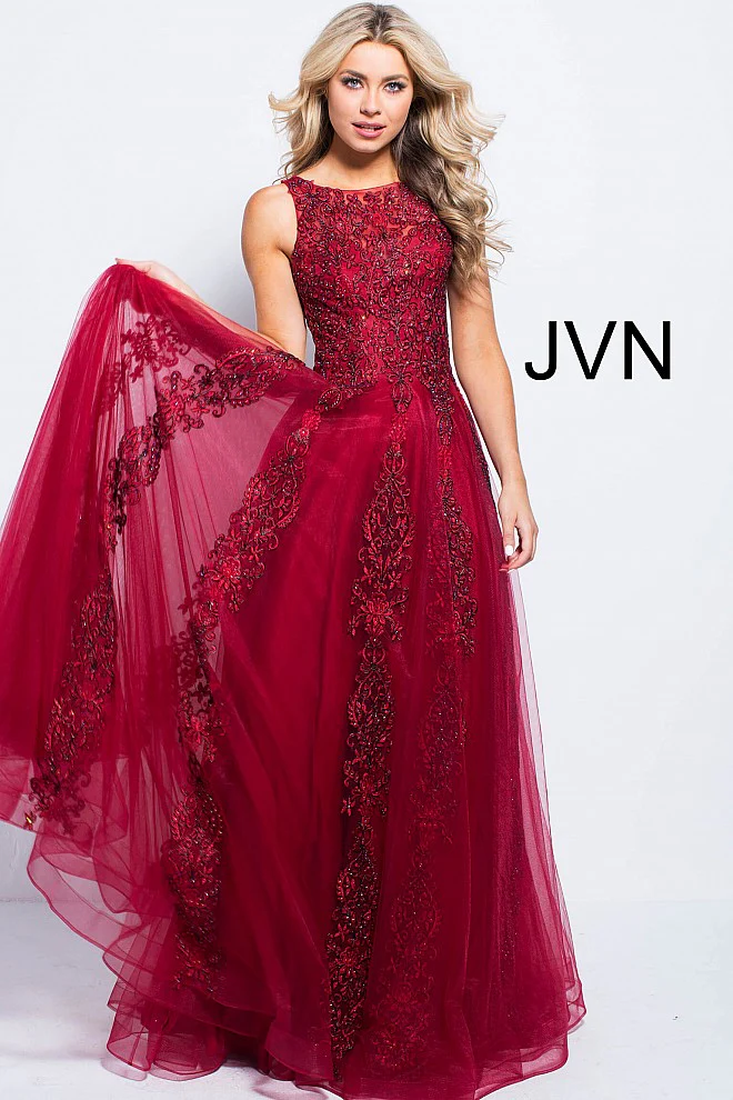 Jovani JVN 59046 Size 12 Fuchsia Prom Dress  Sheer Tulle Lace High Neck Ballgown Formal Gown - Image 8