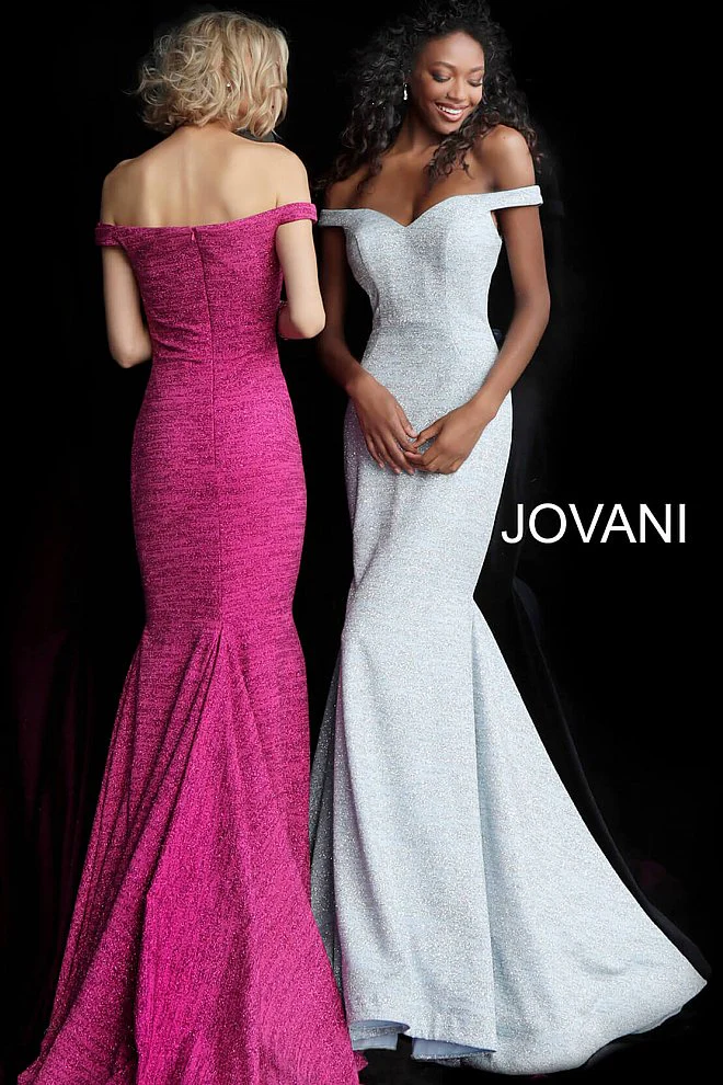 Jovani 60122 Size 14 Fuchsia Mermaid Prom Dress Metallic Formal Gown off the Shoulder - Image 5