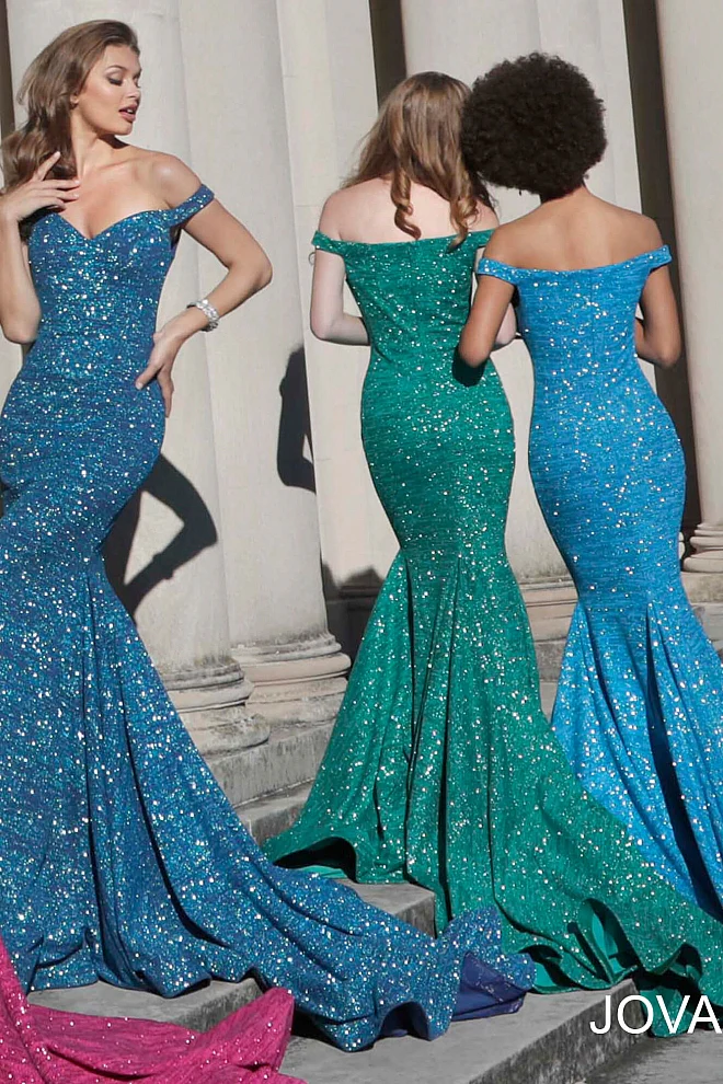 Jovani 60122 Size 14 Fuchsia Mermaid Prom Dress Metallic Formal Gown off the Shoulder - Image 7