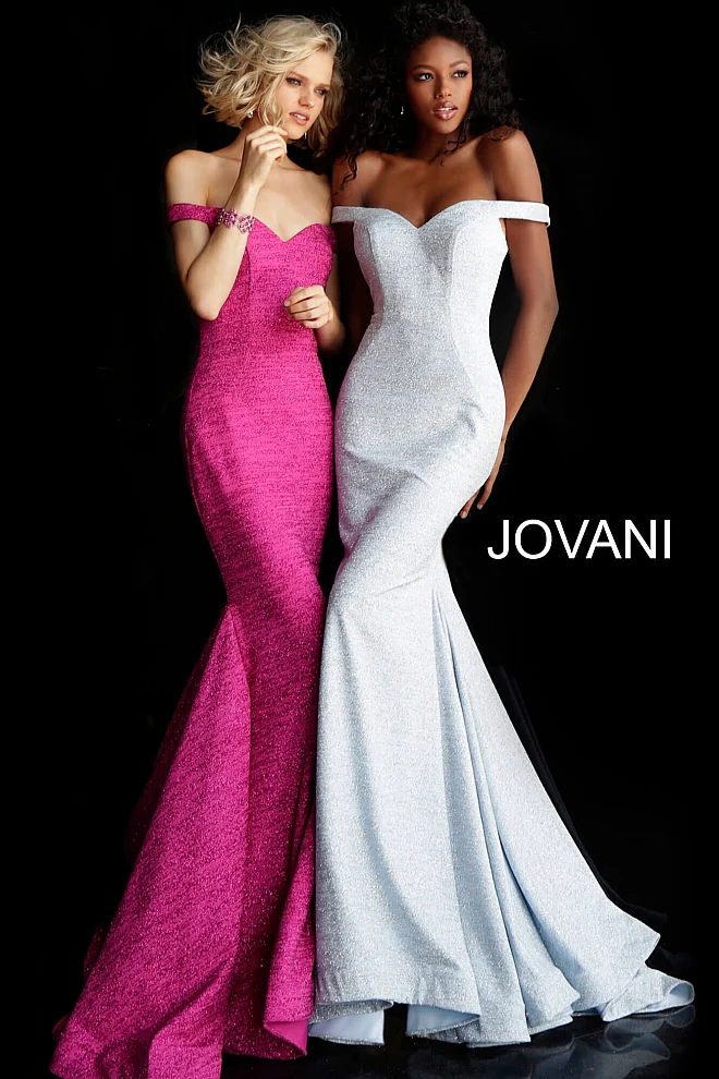 Jovani 60122 Size 14 Fuchsia Mermaid Prom Dress Metallic Formal Gown off the Shoulder - Image 9
