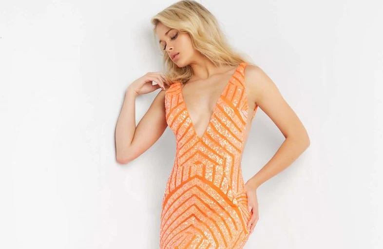 Jovani 63899 Size 0, 6 Orange Short Dress sequin Cocktail - Image 2