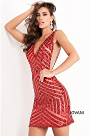 Jovani 63899 Size 6 Purple Cocktail Dress Short Fitted Plunging Neckline Sheer Panels - Image 2