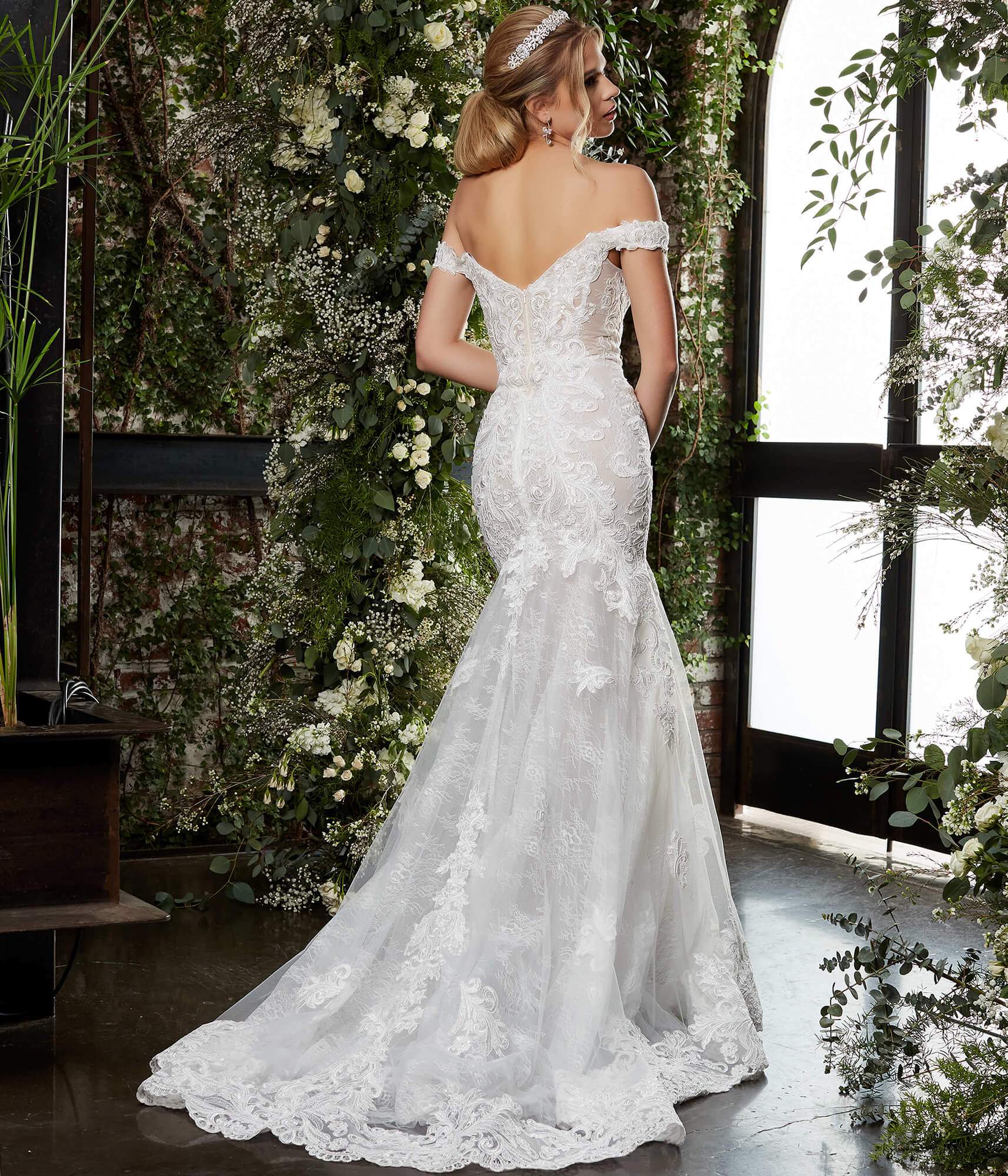 Jovani Bridal JB07266 Size 2 Long Sheer Lace V Neck Mermaid Wedding Dress off the shoulder - Image 2