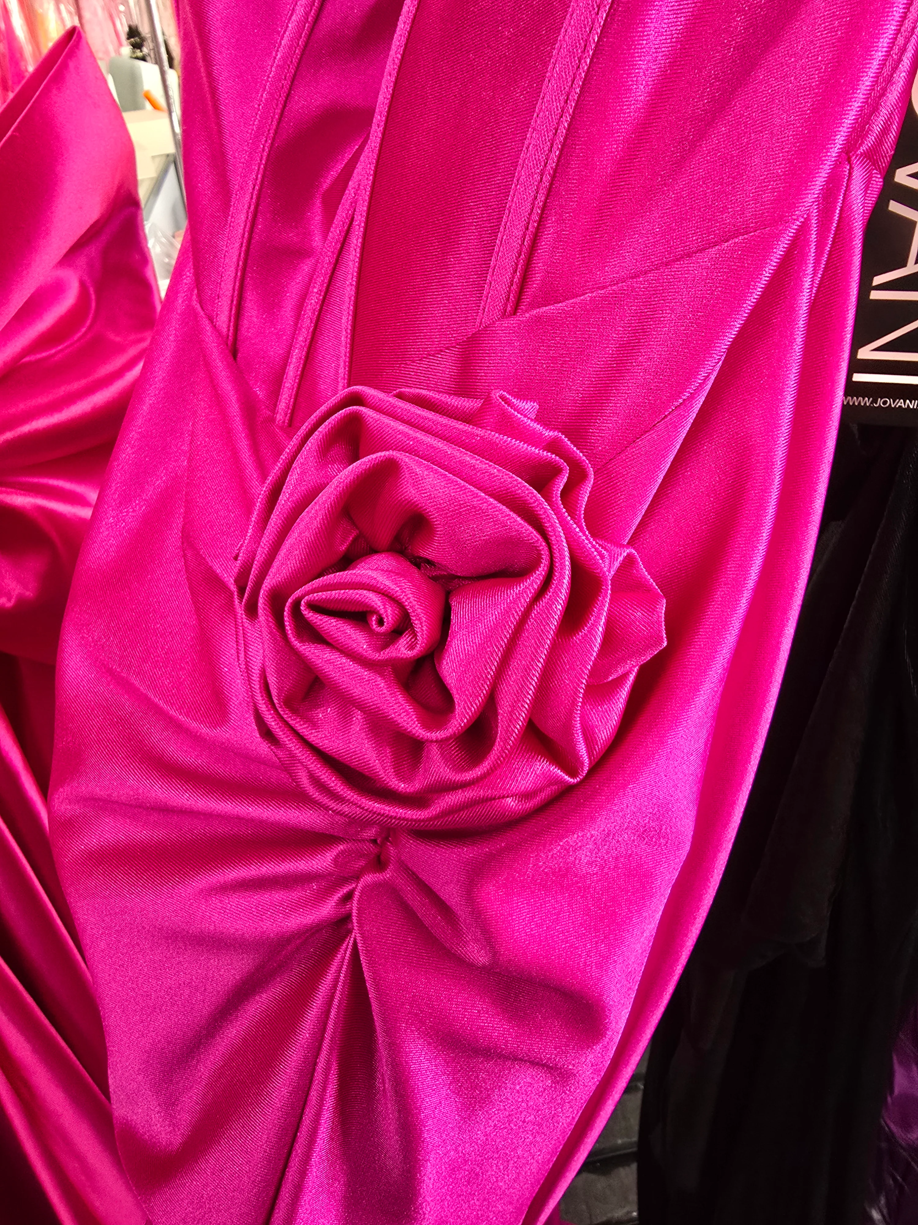 Jovani D5814 Size 12 Fuchsia Long Corset Satin Halter Prom Dress Formal Slit Evening Gown Flower Accent - Image 3