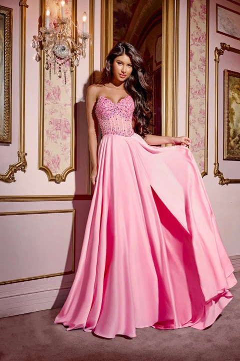 Jovani D6021 Size 00 Pink Crystal Corset Satin A Line Prom Dress V Neck Slit Formal Gown Chiffon - Image 4