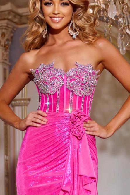 Jovani D6031 Size 10 Black Crystal Ruffle Corset Slit Prom Dress Pageant Gown Formal Backless Cut Out - Image 3