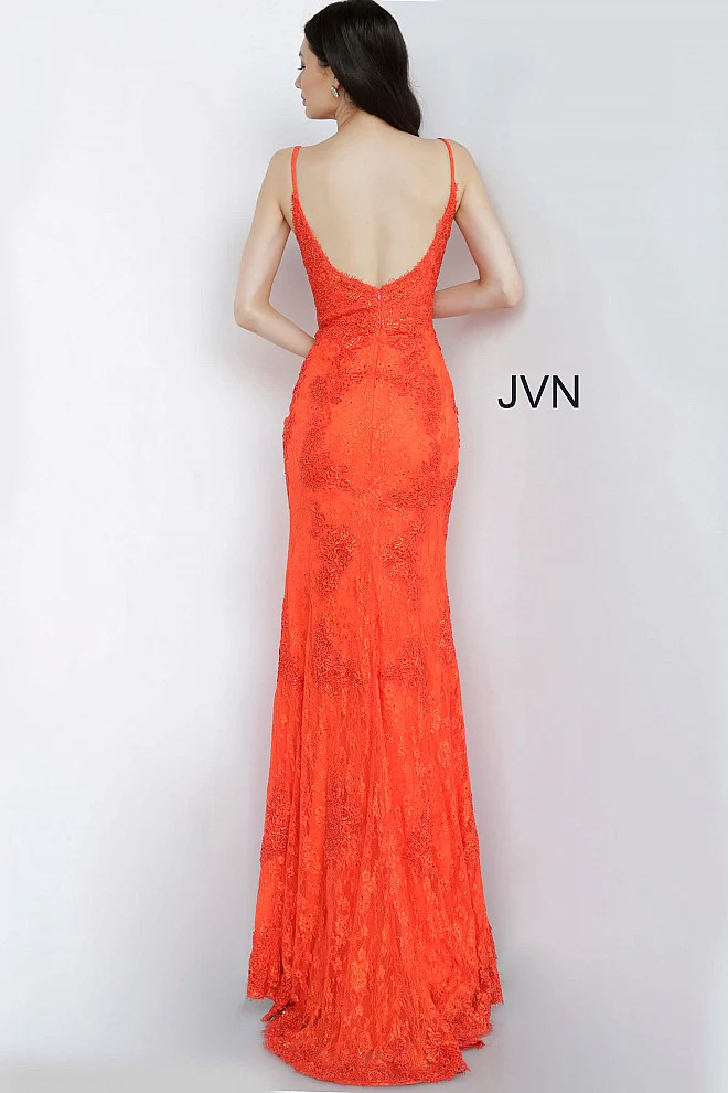 Jovani JVN02013 Size 14 Orange Long Lace Prom Dress Formal - Image 2