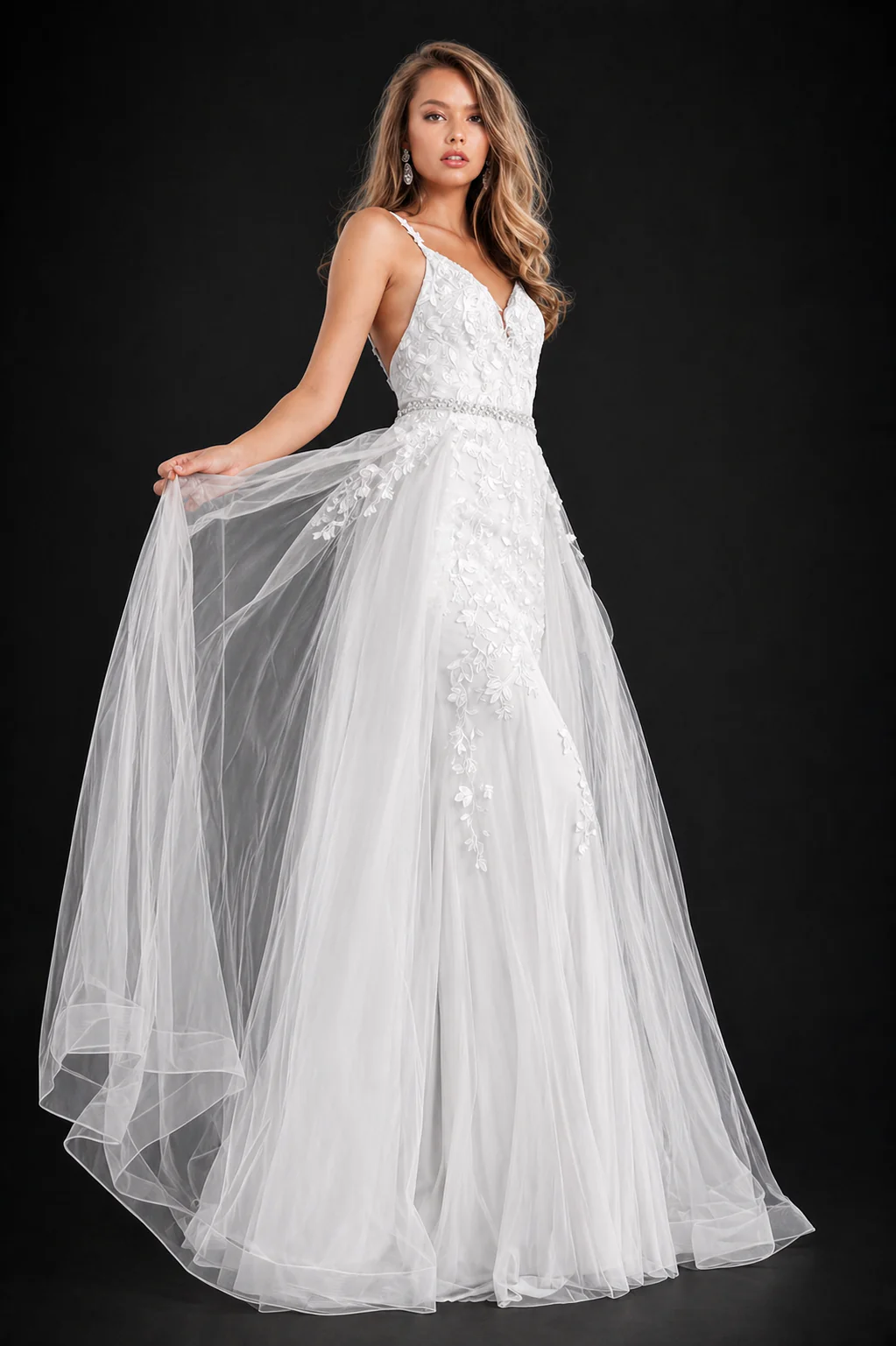 Jovani JVN02260 Size 10 Lace Wedding Dress Overskirt Bridal - Image 3