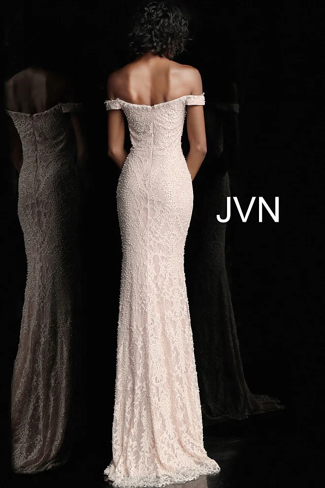 Jovani JVN66695 Size 10 Blush Lace Pearls Formal Dress Wedding - Image 2