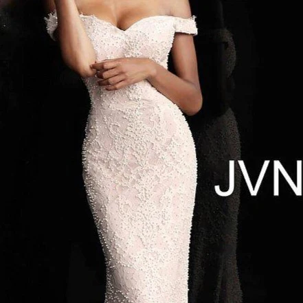 Jovani JVN66695 Size 10 Blush Lace Pearls Formal Dress Wedding - Image 3