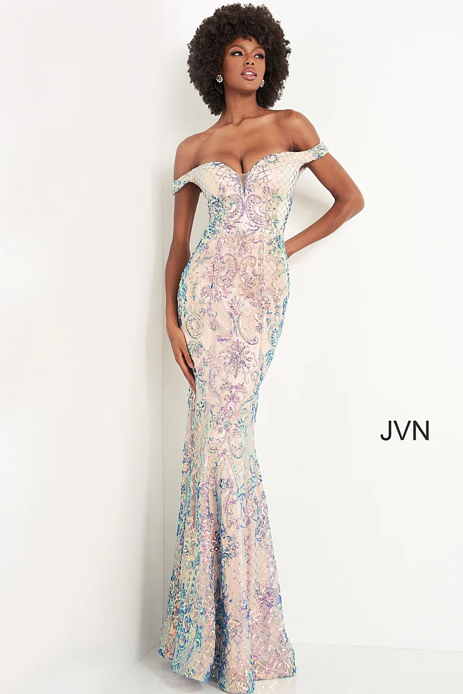 Jovani JVN04515 Size 8 Ivory Sequin Prom Dress Mermaid Pageant - Image 2