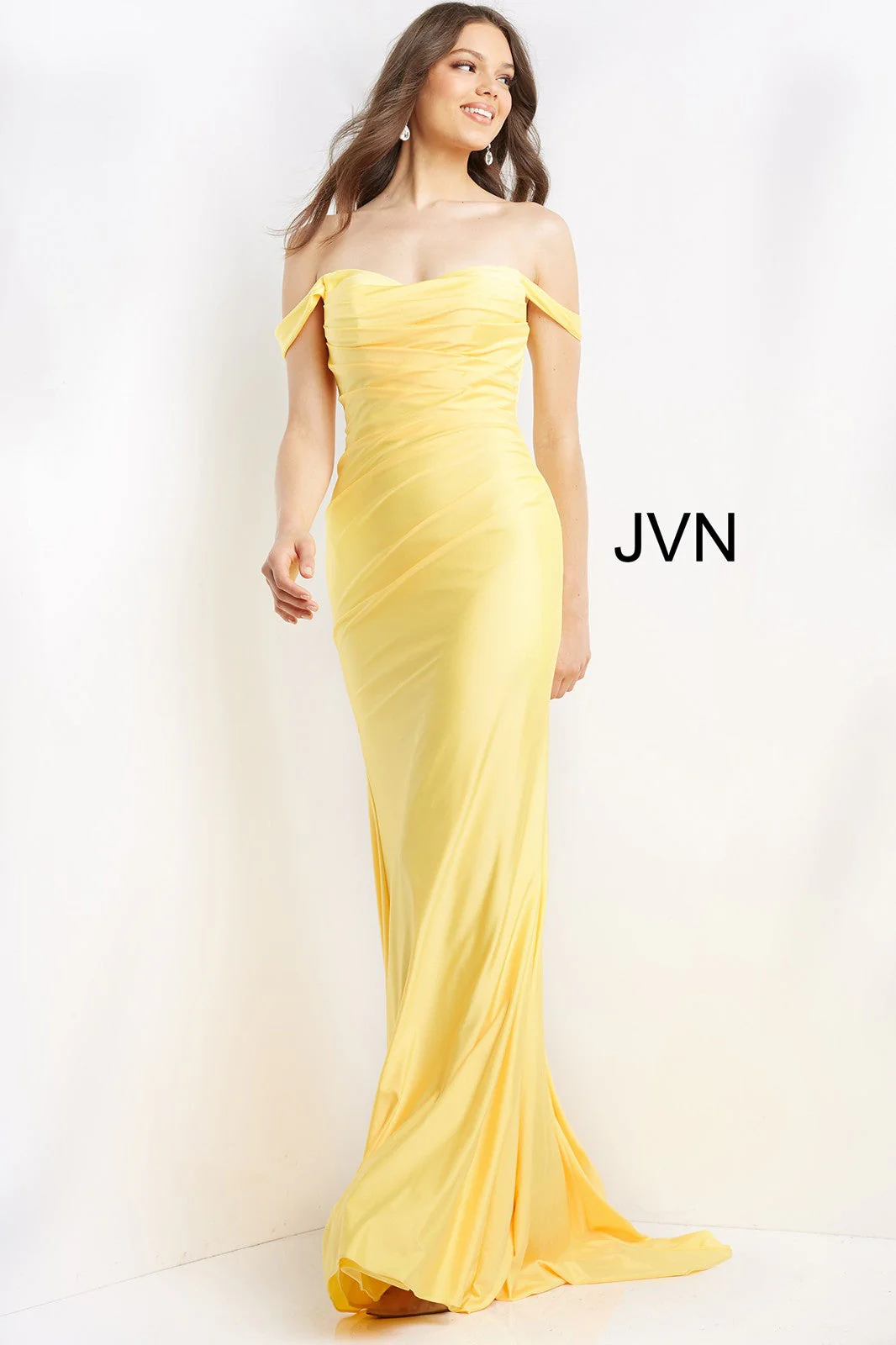 Jovani JVN07639 Size 14 Fuchsia Long Fitted off the shoulder Prom Dress Evening Gown Ruched Formal Gown - Image 8