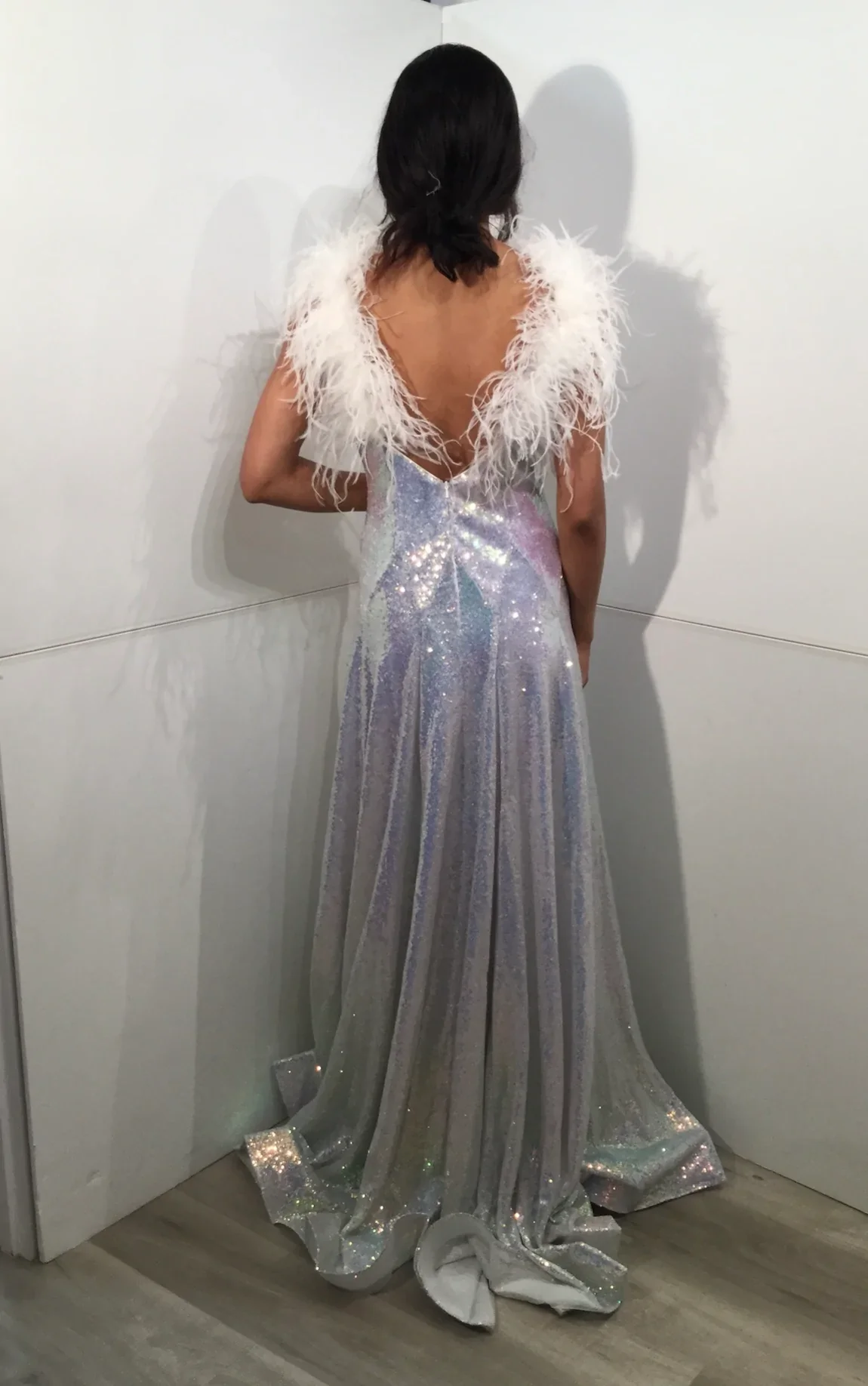 Jovani JVN24164 Size 8 Blue Prom Dress Feather Sequin - Image 5