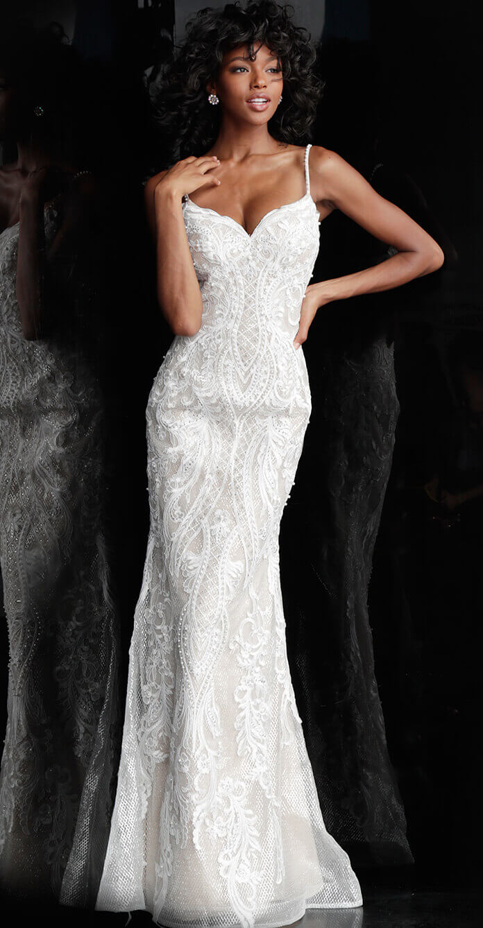Jovani JVN65529 Size 10 IVORY NUDE Lace Wedding Dress Bridal