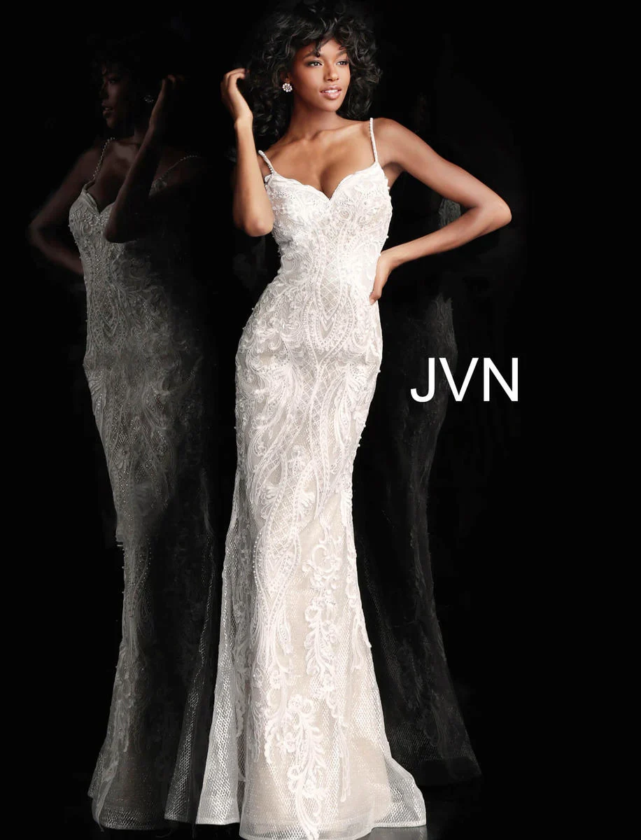 Jovani JVN65529 Size 10 IVORY NUDE Lace Wedding Dress Bridal - Image 2