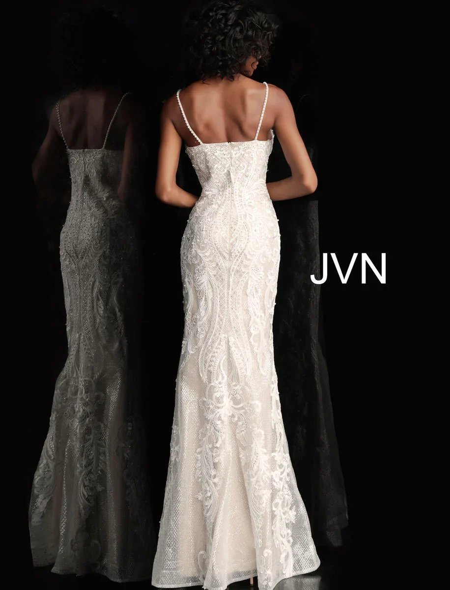 Jovani JVN65529 Size 10 IVORY NUDE Lace Wedding Dress Bridal - Image 3