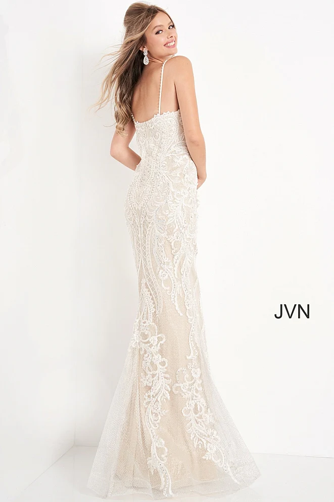 Jovani JVN65529 Size 10 IVORY NUDE Lace Wedding Dress Bridal - Image 5