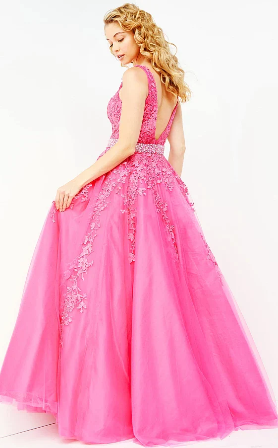 Jovani JVN68258 Size 0 Hot Pink Lace Prom Ballgown Dress - Image 2