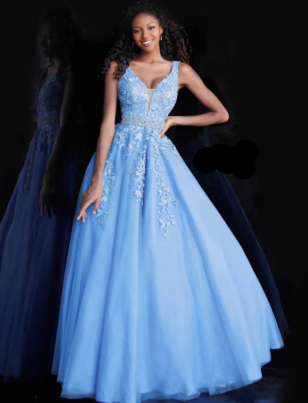 Jovani JVN68258 Size 2 Blue Lace Prom Ballgown Dress - Image 4