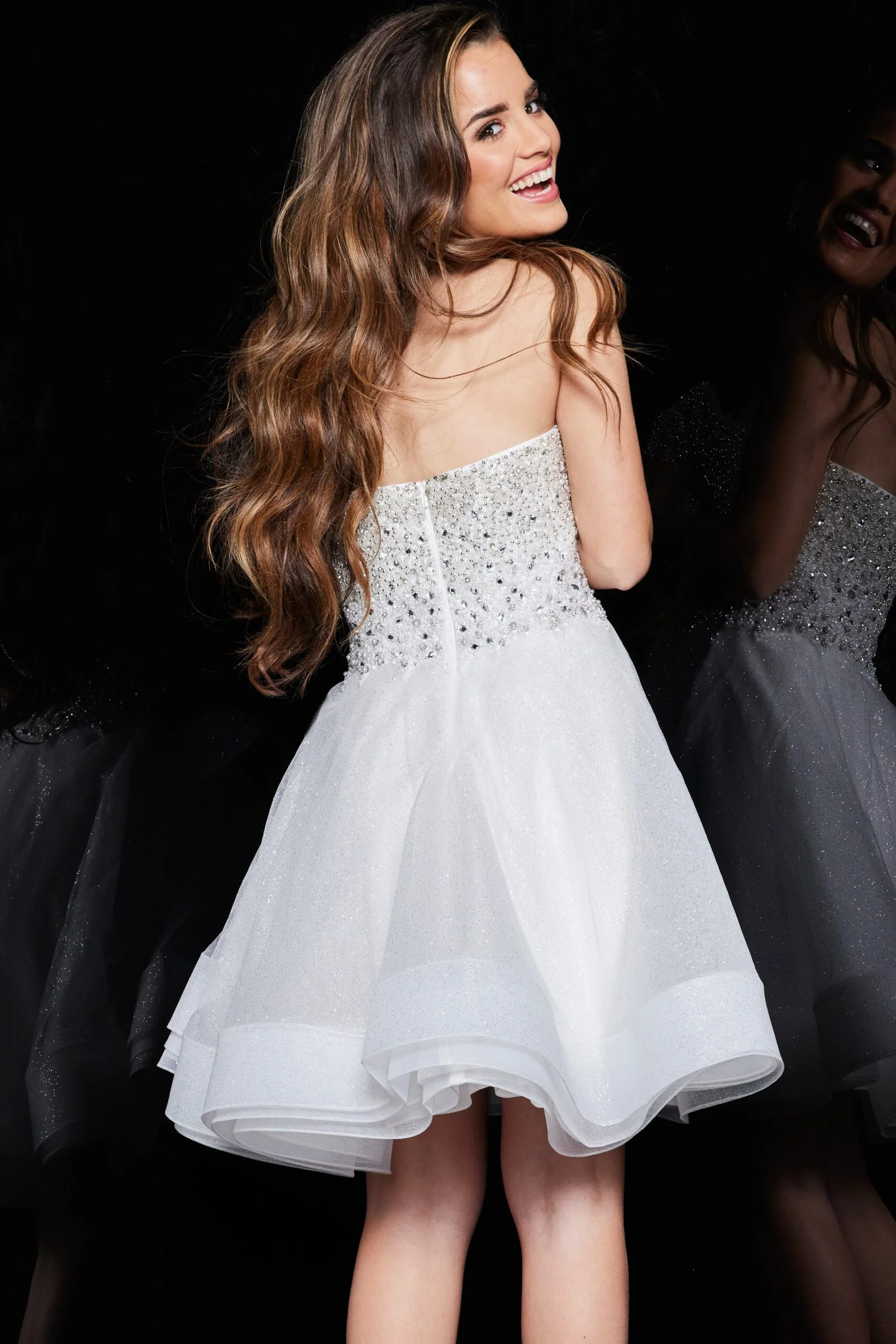 Jovani K24050 Size 14 Ivory Kids Short Dress Fit and Flare Tiered Crystals - Image 10