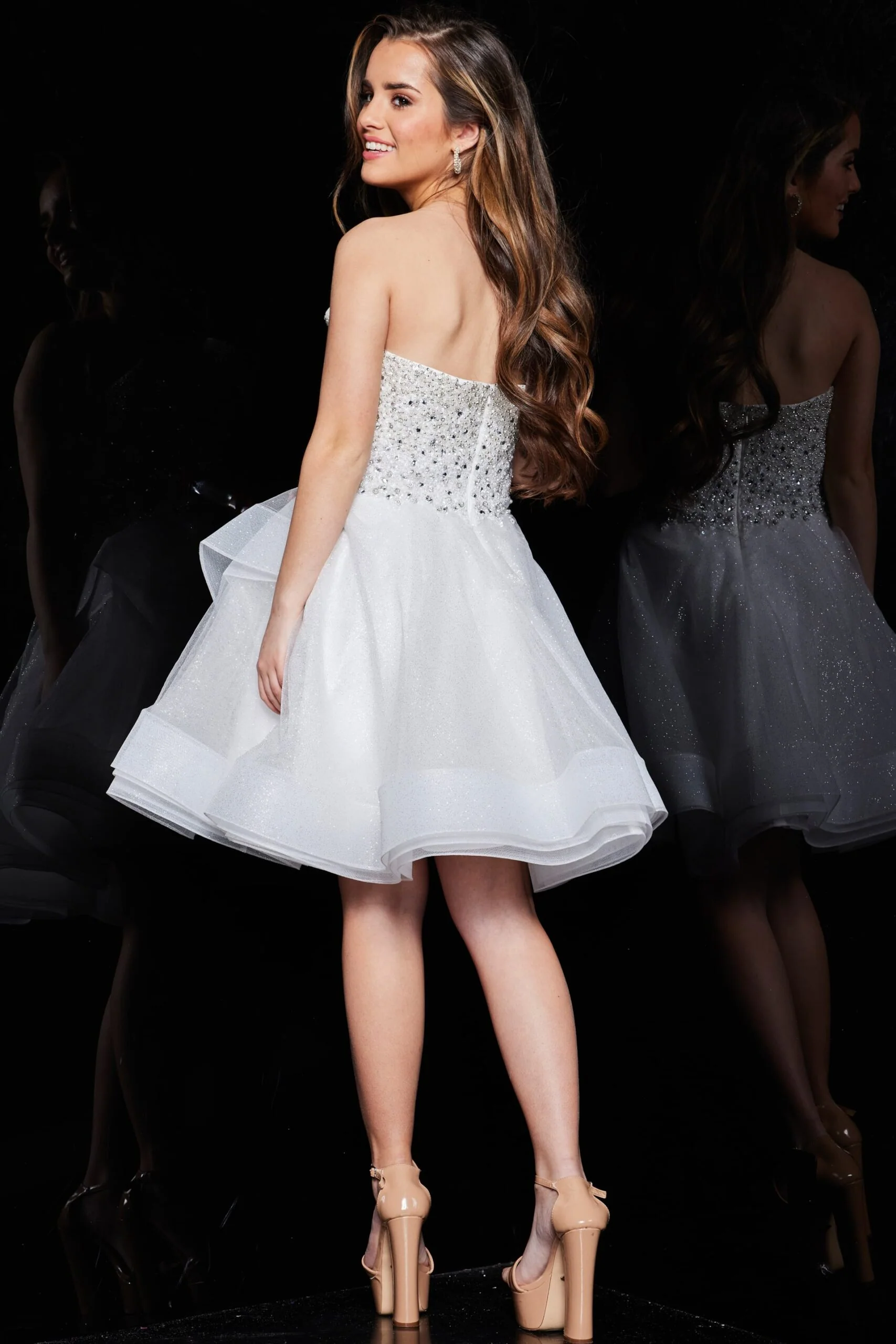 Jovani K24050 Size 14 Ivory Kids Short Dress Fit and Flare Tiered Crystals - Image 4