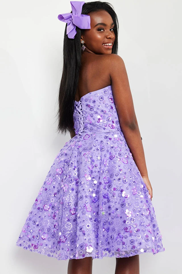 Jovani Kids K23685 Size 8 Lilac Girls Cocktail Dress Fit And Flare Beaded Strapless Lace up Back Girls Short Dress - Image 3