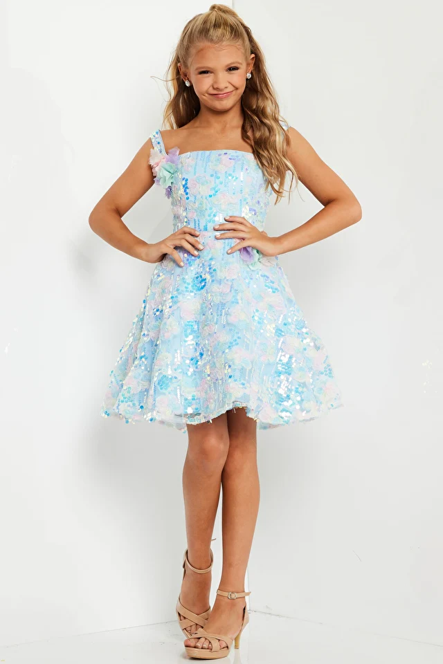 Jovani Kids K23956 Fit And Flare Sequin Tulle Floral Girls Short Dress - Image 6