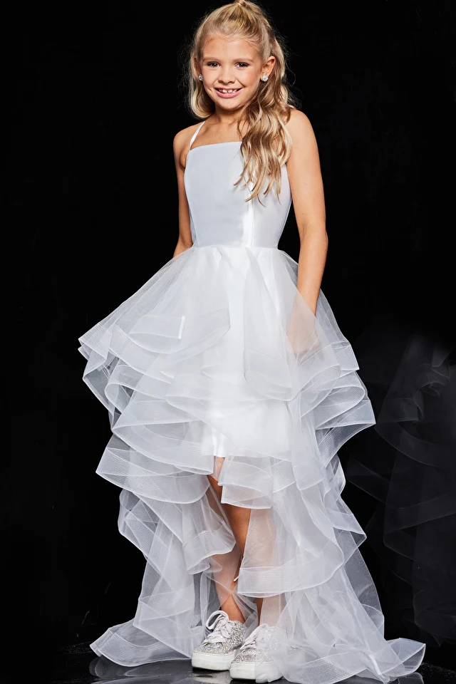 Jovani Kids K66708 Tulle Ruffle High Low Girls Formal Dress Party Gown Short Long - Image 6