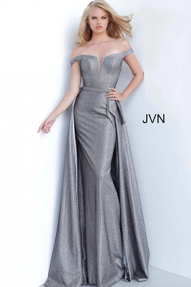 Jovani JVN2560 Size 8 Grey Long Formal Gown Overskirt
