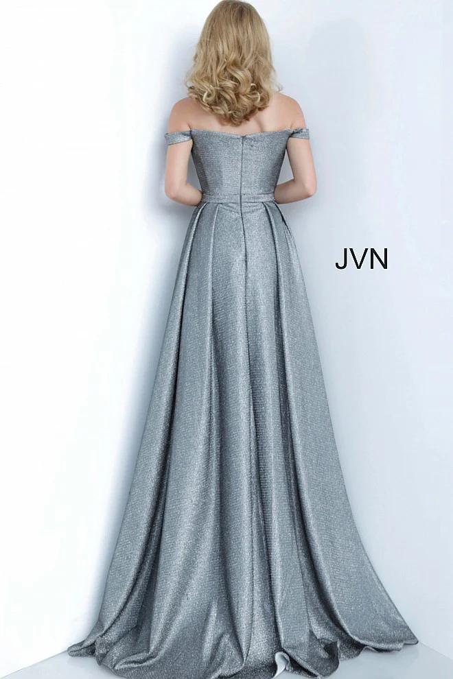Jovani JVN2560 Size 8 Grey Long Formal Gown Overskirt - Image 3