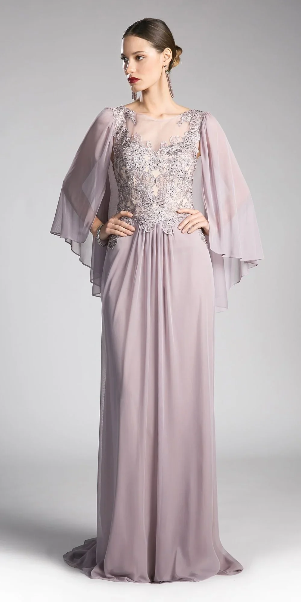 Ladivine 0C001 Size 10 Burgundy Mother of Dress Cape Shaw Lace Formal evening Gown - Image 4